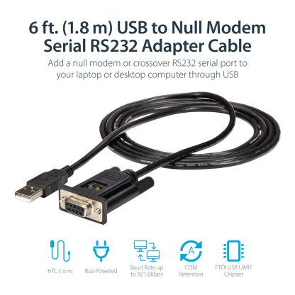 StarTech.com 6ft (1.8m) 1-Port USB to Serial RS232 Adapter, FTDI DB9 Serial DCE Adapter Cable, Null Modem, USB 2.0 - TAA - Image 6