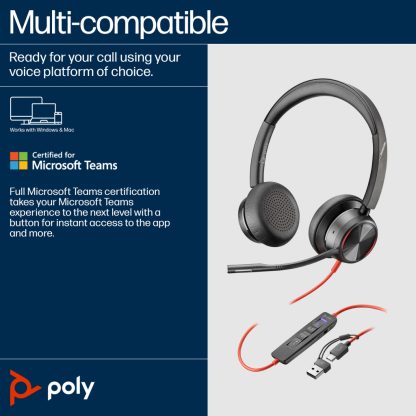 Poly Blackwire 8225 Stereo Microsoft Teams Certified USB-C Headset +USB-C/A Adapter - Image 9