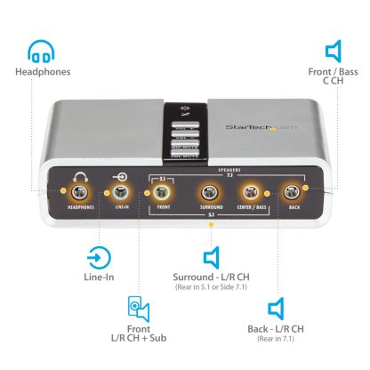 StarTech.com 7.1 USB Audio Adapter External Sound Card with SPDIF Digital Audio - Image 9