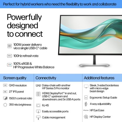 HP Series 5 Pro 27 inch QHD USB-C Monitor - 527pu - Image 8