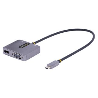 StarTech.com USB C Video Adapter, USB C to HDMI VGA Multiport Adapter, 3.5mm Audio, 4K 60Hz HDR, 100W PD Pass-Through, Thunderbo