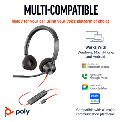 Poly Blackwire 3320 Stereo USB-C Headset +USB-C/A Adapter - Image 5