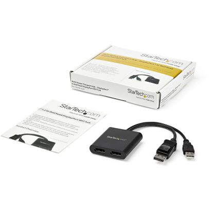 StarTech.com 2-Port Multi Monitor Adapter - DisplayPort 1.2 MST Hub - Dual 4K 30Hz or 1080p - USB Bus Powered - Video Splitter - Image 2