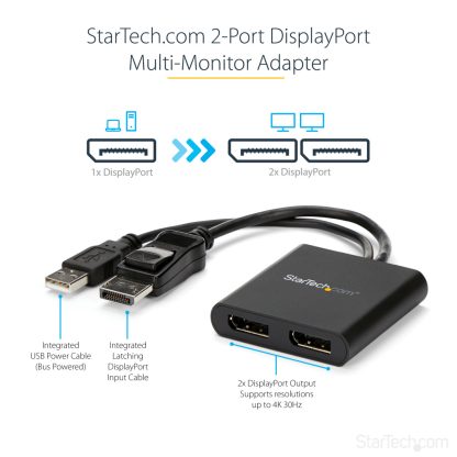 StarTech.com 2-Port Multi Monitor Adapter - DisplayPort 1.2 MST Hub - Dual 4K 30Hz or 1080p - USB Bus Powered - Video Splitter - Image 10
