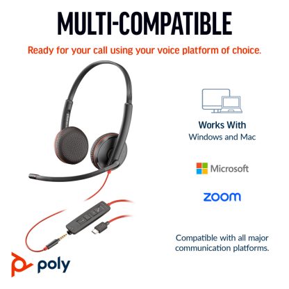 Poly Blackwire 3225 Stereo USB-C Headset +3.5mm Plug +USB-C/A Adapter (Bulk) - Image 3