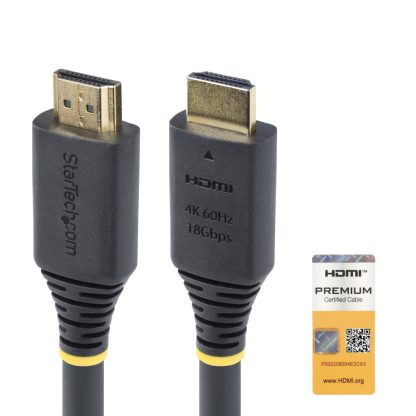 StarTech.com 15m (49.2ft) Active High Speed HDMI Cable, 4K 60Hz/1440p 144Hz, HDR10/HDCP 2.2/ARC, 18Gbps, UHD HDMI 2.0 Cord for