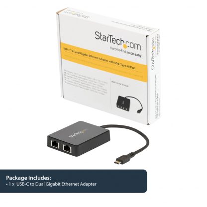 StarTech.com USB-C to Dual Gigabit Ethernet Adapter with USB (Type-A) Port - Image 9