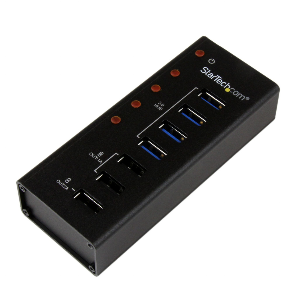 StarTech.com 4 Port USB 3.0 Hub plus 3 Dedicated USB Charging Ports (2 x 1A & 1 x 2A) - Wall Mountable Metal Enclosure~4 Port U