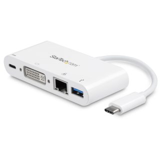 StarTech.com USB C Multiport Adapter - USB-C to DVI-D (Digital) Video Adapter with 60W Power Delivery Passthrough Charging, GbE