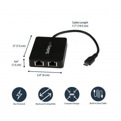 StarTech.com USB-C to Dual Gigabit Ethernet Adapter with USB (Type-A) Port - Image 8