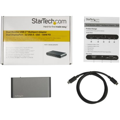 StarTech.com USB C Dock - 4K Dual Monitor DisplayPort - Mini Laptop Docking Station - 100W Power Delivery Passthrough - GbE, 2- - Image 5