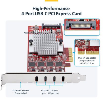 StarTech.com 4-Port USB Type-C PCIe Card, USB 3.2 10Gbps, USB-C PCI Express Expansion Card, 4x Independent USB Controllers, Win - Image 11