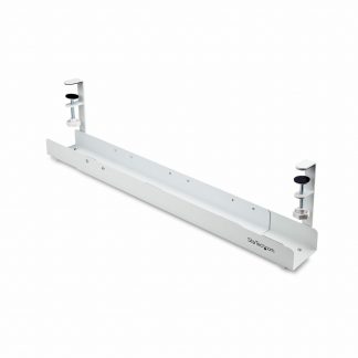 StarTech.com Under Desk Cable Management Tray, Length Adjustable Cable Organizer, Clamp-On Installation, No Drilling Required, P