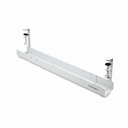 StarTech.com Under Desk Cable Management Tray, Length Adjustable Cable Organizer, Clamp-On Installation, No Drilling Required, P