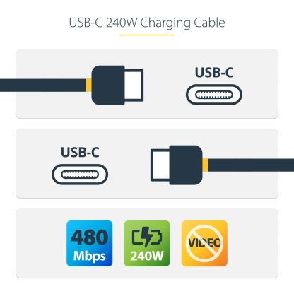 StarTech.com 3m USB-C Charging Cable, USB-IF Certified USB C Cable, 240W PD EPR, USB 2.0 Type-C Laptop Charger Cord, USB-C Data - Image 10