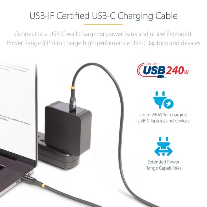 StarTech.com 3m USB-C Charging Cable, USB-IF Certified USB C Cable, 240W PD EPR, USB 2.0 Type-C Laptop Charger Cord, USB-C Data - Image 9