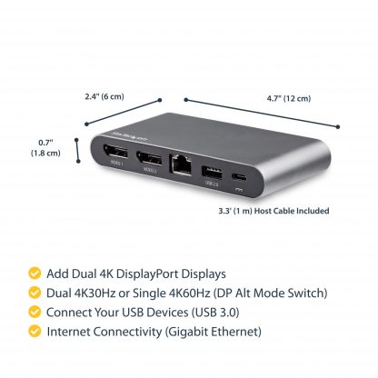StarTech.com USB C Dock - 4K Dual Monitor DisplayPort - Mini Laptop Docking Station - 100W Power Delivery Passthrough - GbE, 2- - Image 12