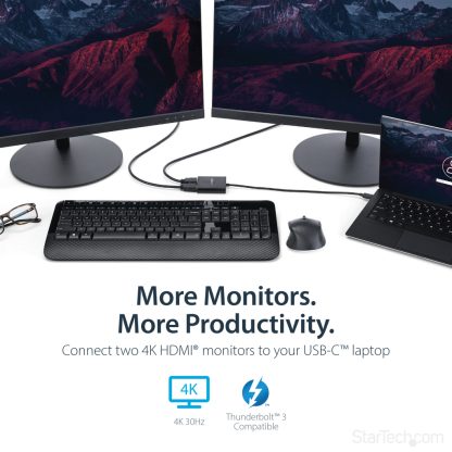 StarTech.com 2-Port Multi Monitor Adapter - USB-C to 2x HDMI Video Splitter - USB Type-C to HDMI MST Hub - Dual 4K 30Hz or 1080p - Image 8
