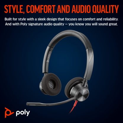 Poly Blackwire 3320 Stereo Microsoft Teams Certified USB-C Headset +USB-C/A Adapter - Image 4