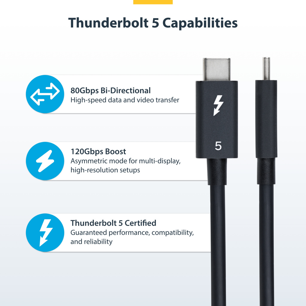 StarTech.com 3ft (1m) Thunderbolt 5 Cable, 80Gbps/Up to 120Gbps, 240W PD, 8K 60Hz, Certified Thunderbolt Cable - Compatible w/T - Image 11