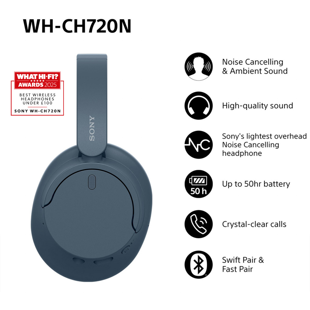 Sony WH-CH720N Wireless Noise Cancelling Headphones, Blue - Image 13