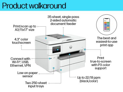 HP OfficeJet Pro 9730e Wireless All-in-One Color Printer, Instant Ink; Two-sided printing - Image 11
