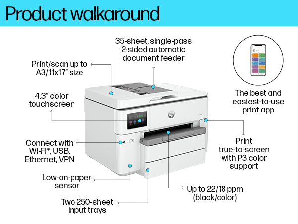 HP OfficeJet Pro 9730e Wireless All-in-One Color Printer, Instant Ink; Two-sided printing - Image 11