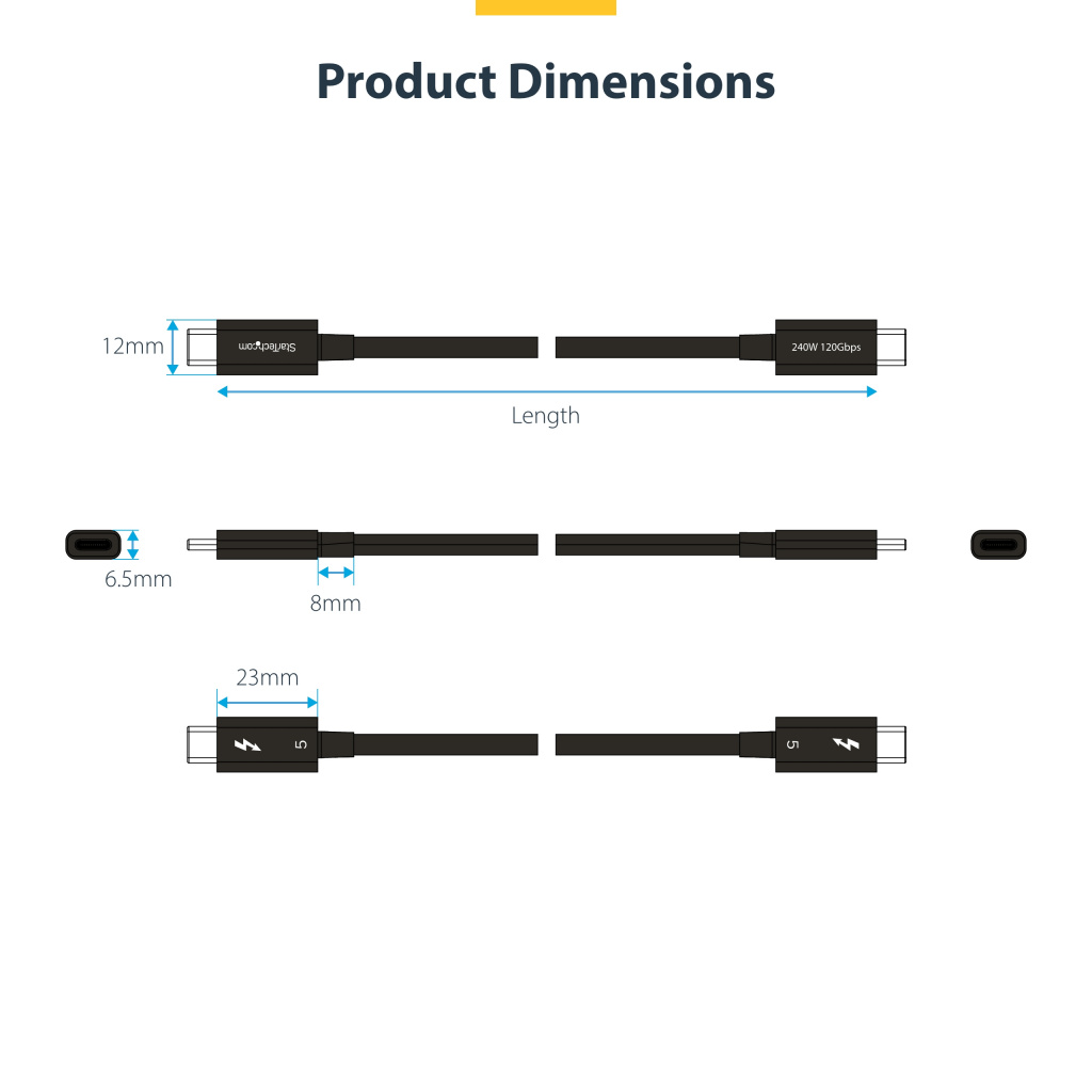 StarTech.com 2.6ft (80cm) Thunderbolt 5 Cable, 80Gbps/Up to 120Gbps, 240W PD, 8K 60Hz, Certified Thunderbolt Cable - Compatible - Image 14