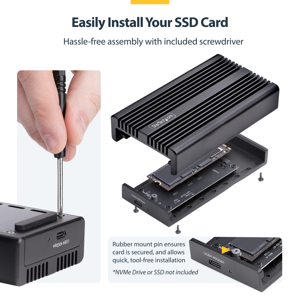 StarTech.com USB4 M.2 NVMe Enclosure, 40Gbps, External USB-C/Thunderbolt NVMe SSD Enclosure, Aluminum Heatsink Case, B+M/M-Key - Image 13