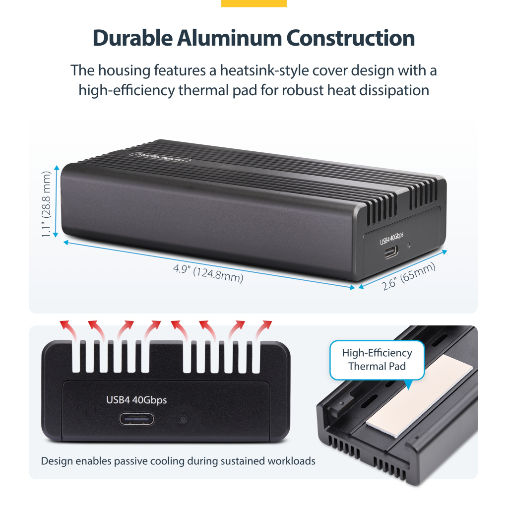 StarTech.com USB4 M.2 NVMe Enclosure, 40Gbps, External USB-C/Thunderbolt NVMe SSD Enclosure, Aluminum Heatsink Case, B+M/M-Key - Image 12