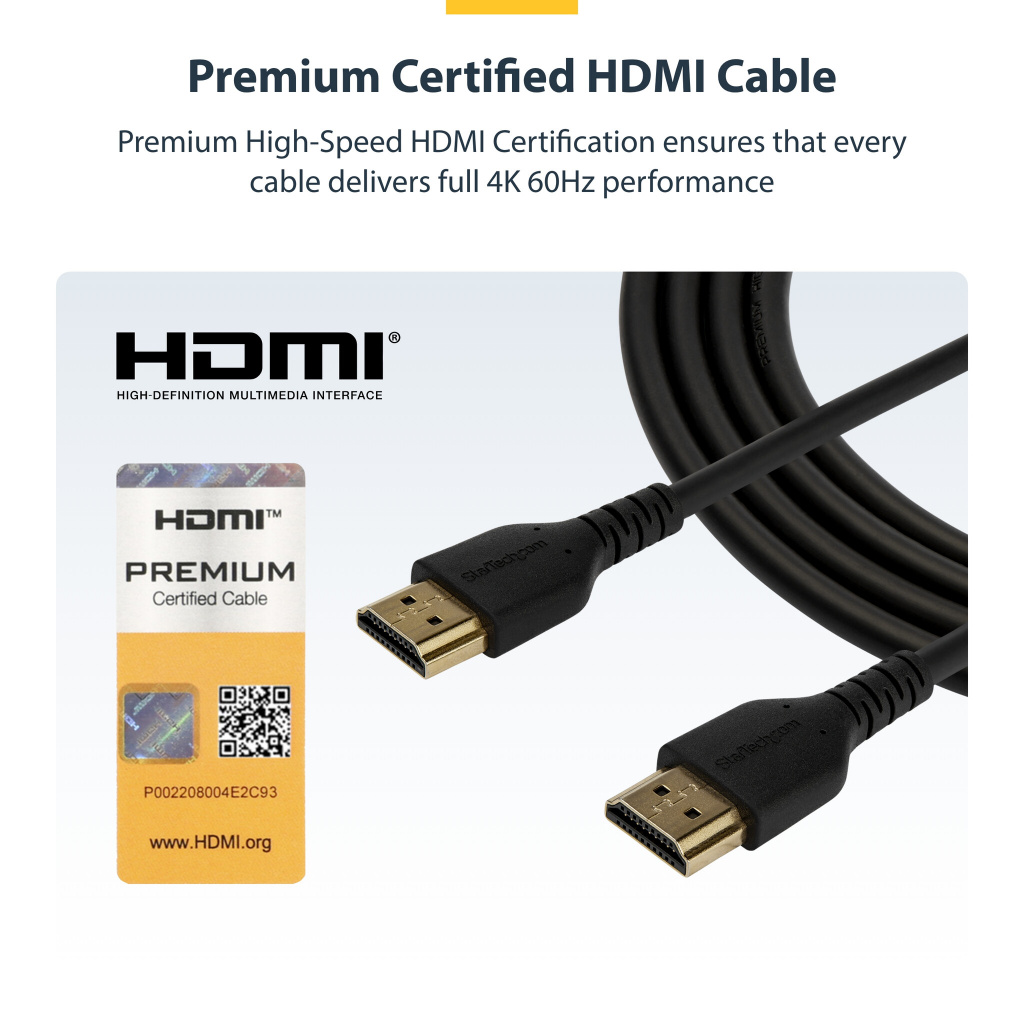 StarTech.com 5ft (1.5m) Slim HDMI 2.0 Cable, Flexible Premium Certified HDMI Cord with Ethernet, UHD 4K 60Hz HDR10, Durable Ara - Image 7