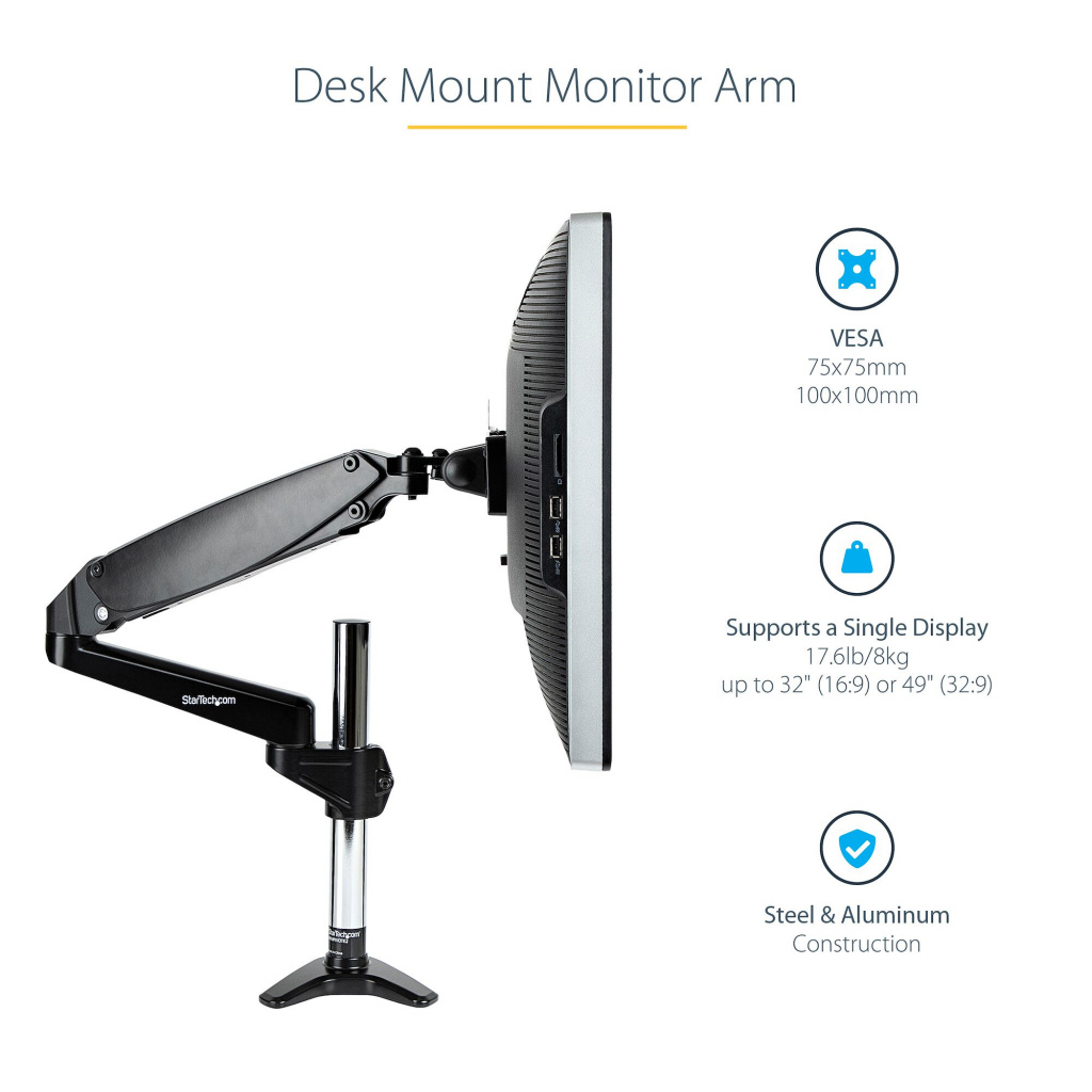 StarTech.com Desk Mount Monitor Arm for Single VESA Display up to 32" or 49" Ultrawide 8kg/17.6lb - Full Motion Articulating & - Image 14
