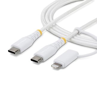 StarTech.com 1m (3ft) 2-in-1 Rugged USB-C Charging Cable with Lightning Adapter, 30W/60W (3A), Apple MFi Certified, Braided USB