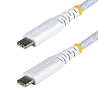 StarTech.com 1m (3ft) White USB-C Charging Cable, 60W (3A) PD, Dual-Layer Braided Nylon/TPE Jacket, Rugged USB C Charging Cord,