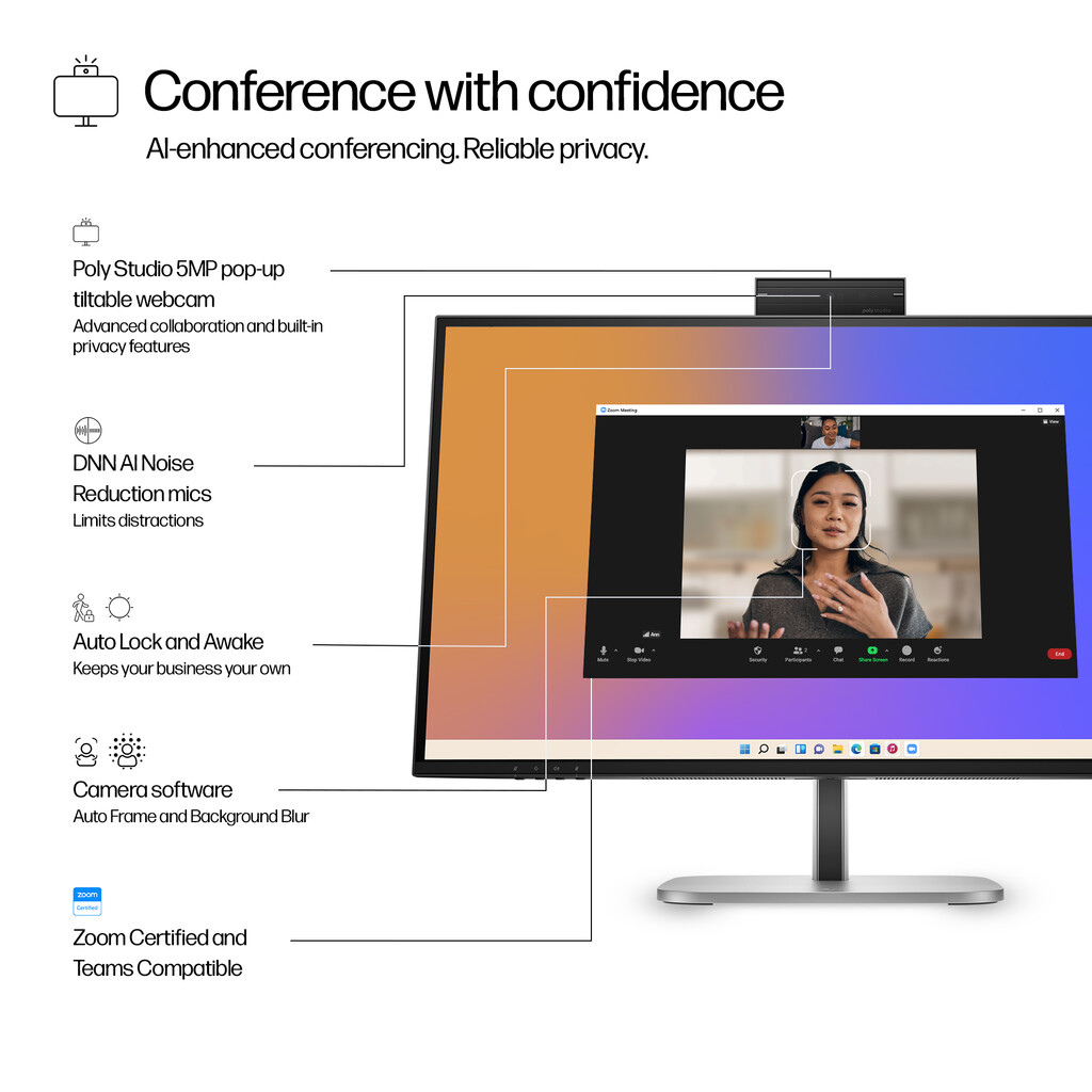 HP Series 5 Pro 27 inch QHD USB-C Conferencing Monitor - 527pm - Image 11
