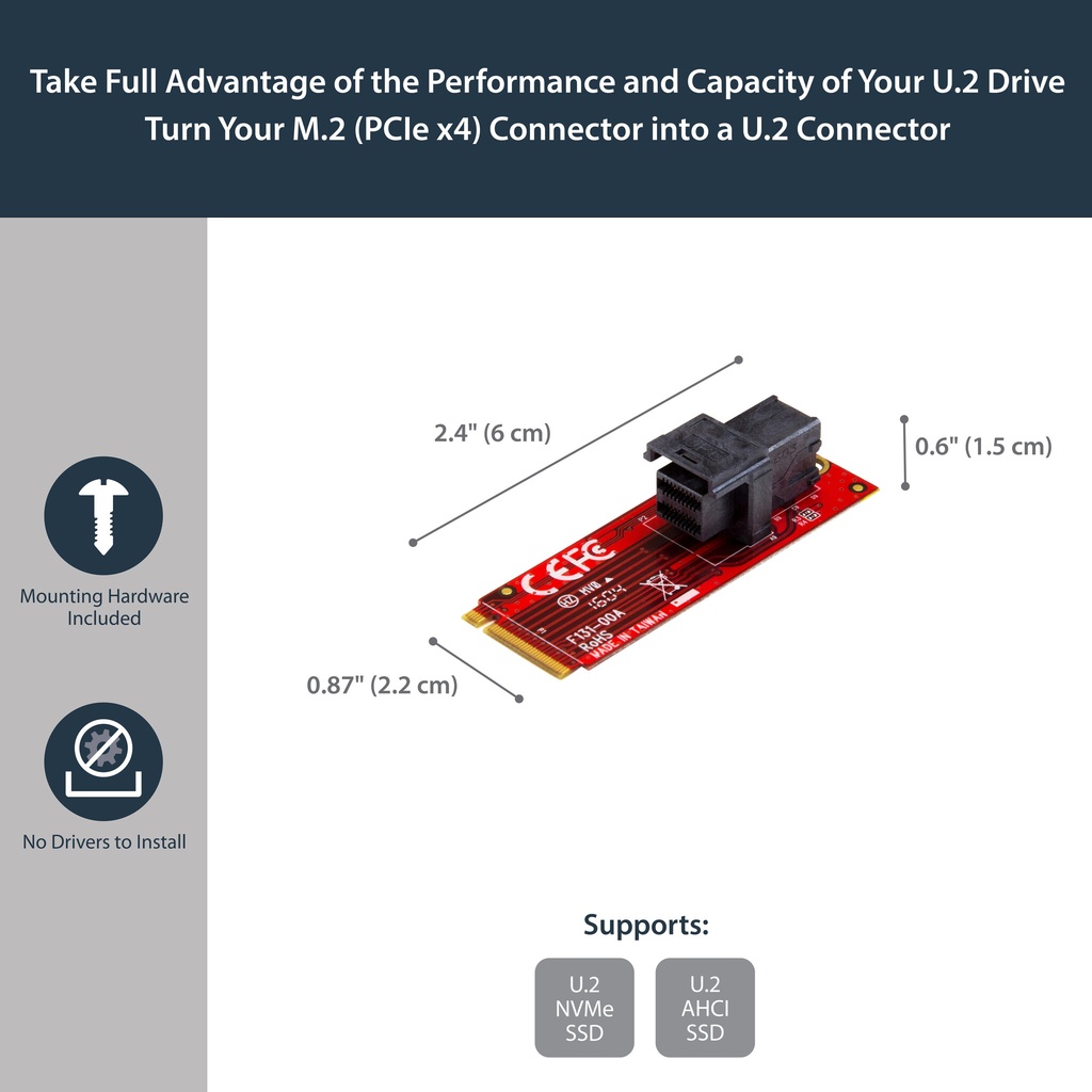 StarTech.com U.2 (SFF-8643) to M.2 PCI Express 3.0 x4 Host Adapter Card for 2.5” U.2 NVMe SSD - Image 8