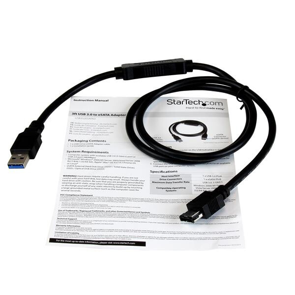 StarTech.com USB 3.0 to eSATA HDD / SSD / ODD Adapter Cable - 3ft eSATA Hard Drive to USB 3.0 Adapter Cable - SATA 6 Gbps - Image 7
