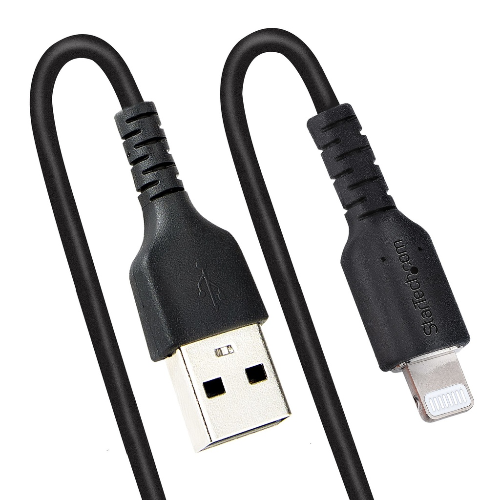 StarTech.com 50cm (20in) USB to Lightning Cable, MFi Certified, Coiled iPhone Charger Cable, Black, Durable TPE Jacket Aramid F - Image 5