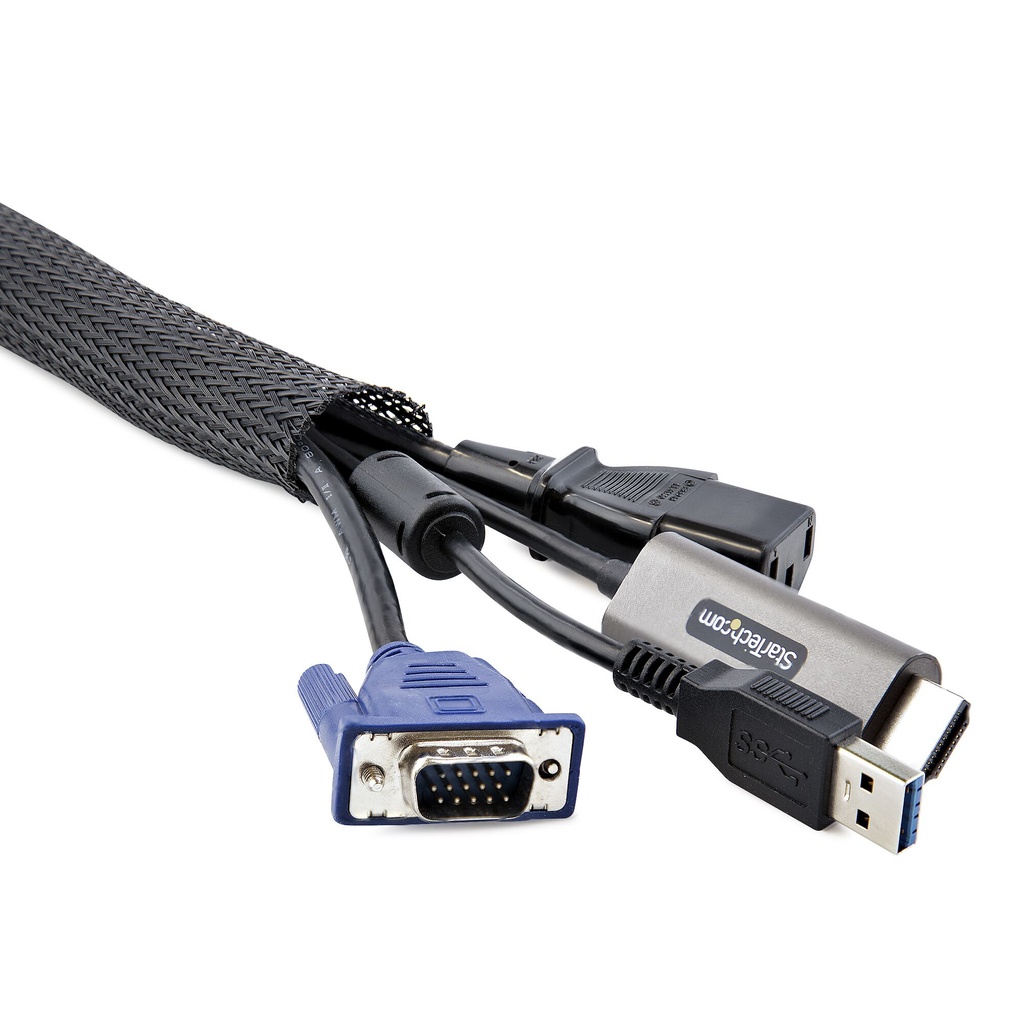 StarTech.com 10ft (3m) Cable Management Sleeve, Trimmable Heavy Duty Cable Wrap, 1.2" (3cm) Dia. Polyester Mesh Computer Cable - Image 7