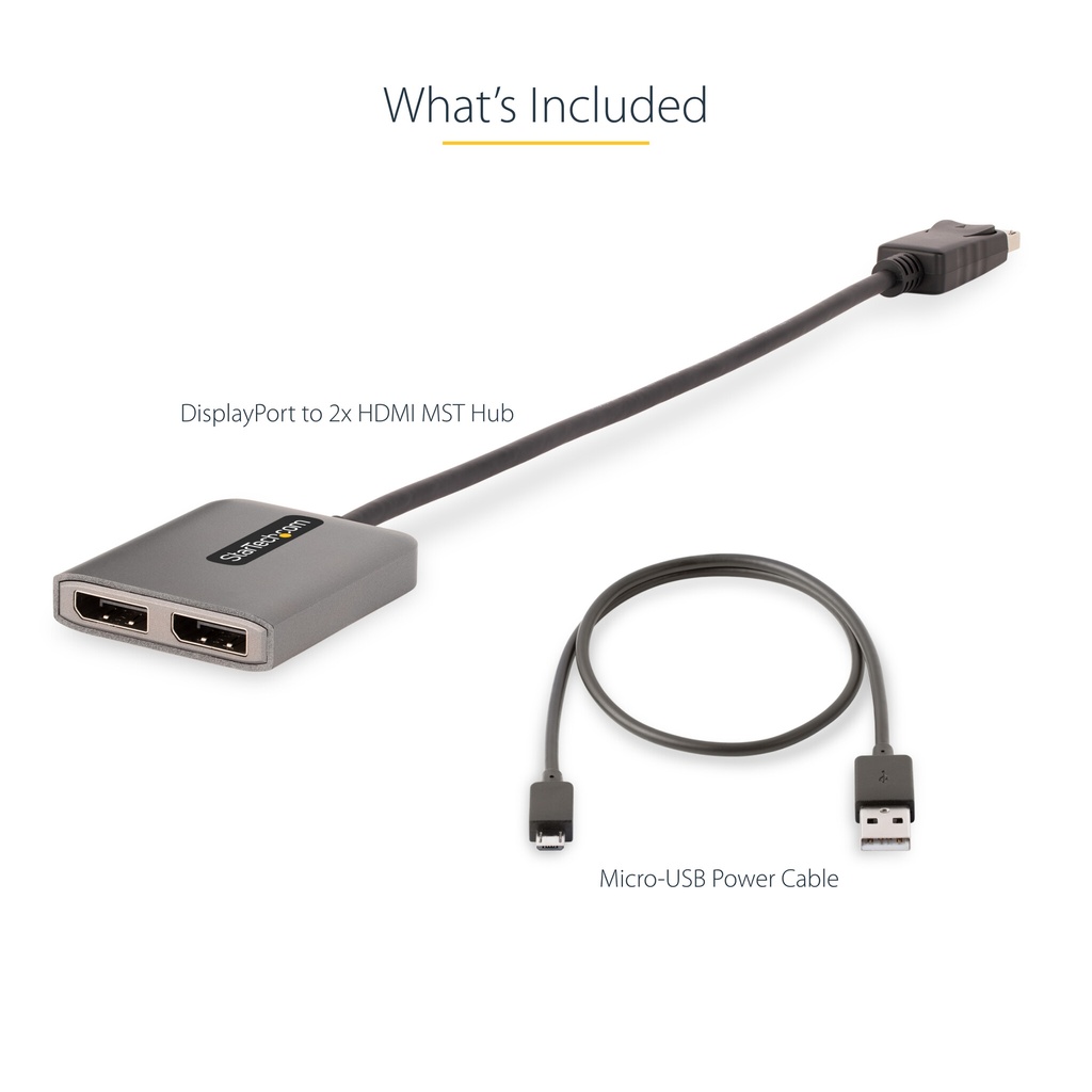 StarTech.com DP to Dual HDMI MST HUB - Dual HDMI 4K 60Hz - DisplayPort Multi Monitor Adapter with 1ft / 30cm cable - DP 1.4 Mul - Image 6