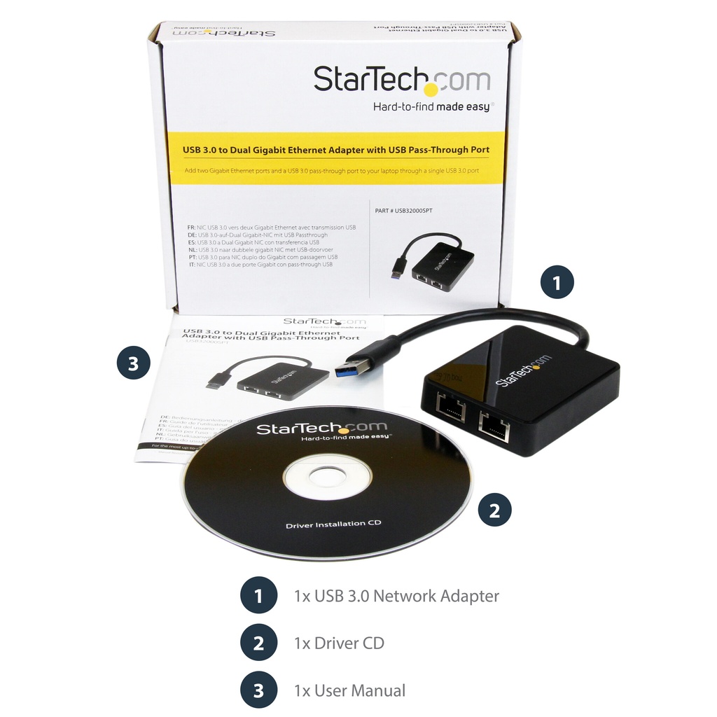 StarTech.com USB 3.0 to Dual Port Gigabit Ethernet Adapter w/ USB Port, 10/100/1000 Mbps, USB Gigabit LAN Network NIC Adapter - Image 12