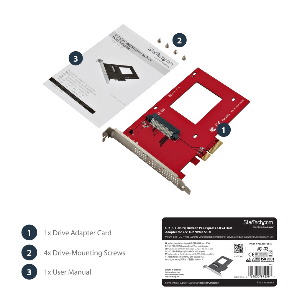 StarTech.com U.2 to PCIe Adapter for 2.5" U.2 NVMe SSD - SFF-8639 - x4 PCI Express 4.0 - TAA - Image 8