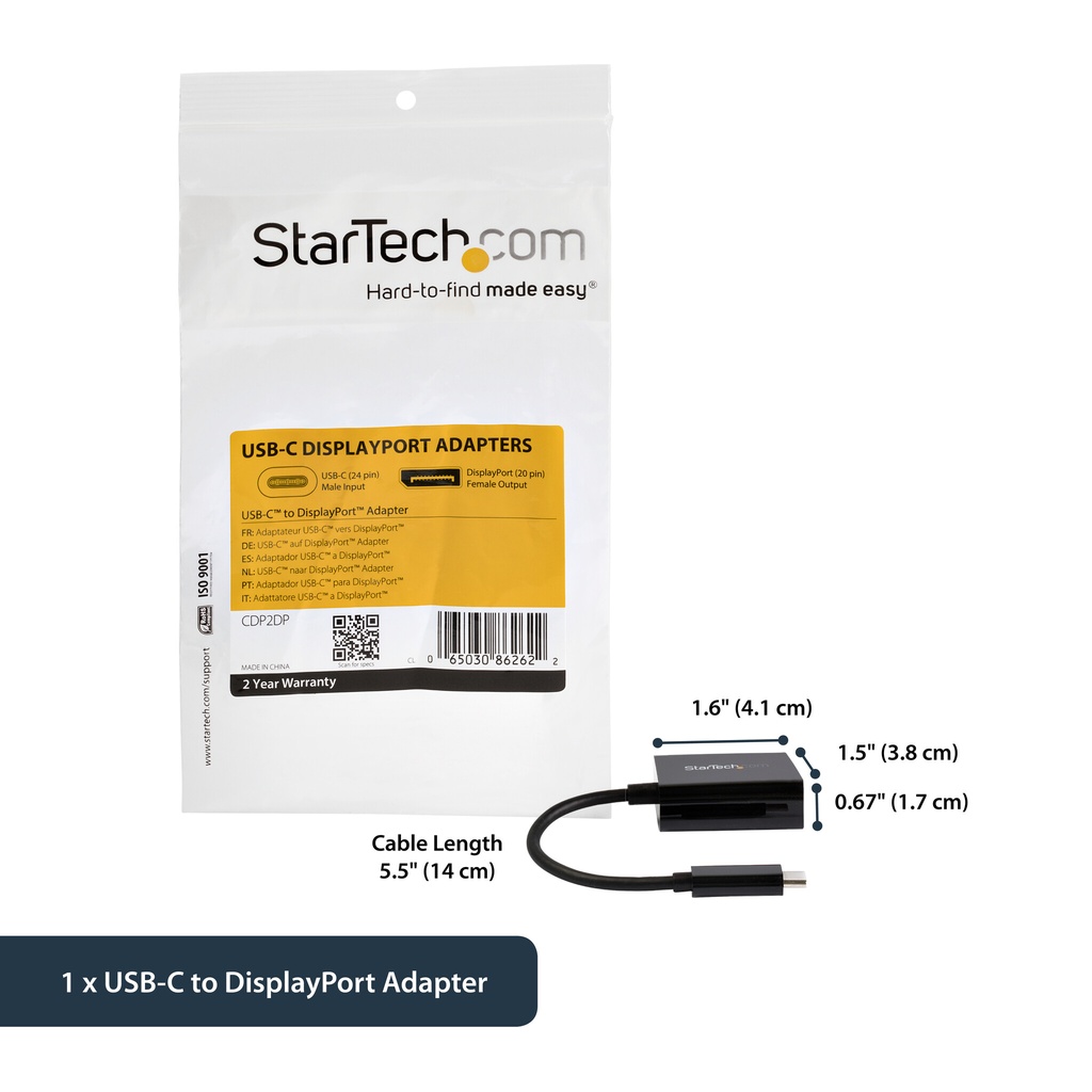 StarTech.com USB C to DisplayPort Adapter - 4K 60Hz/8K 30Hz - USB Type-C to DP 1.4 HBR2 Adapter Dongle - Compact USB-C (DP Alt - Image 8