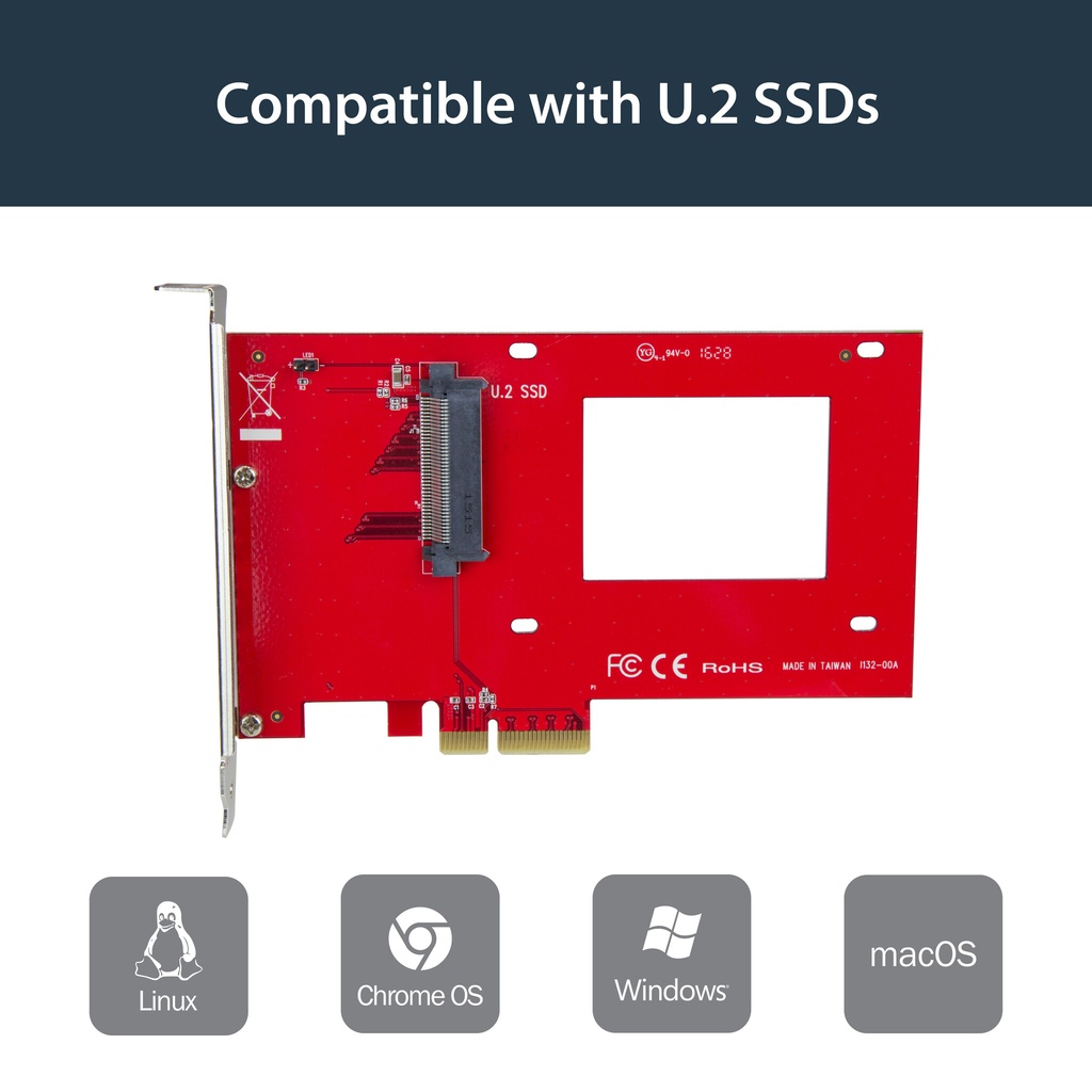StarTech.com U.2 to PCIe Adapter for 2.5" U.2 NVMe SSD - SFF-8639 - x4 PCI Express 4.0 - TAA - Image 6