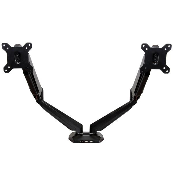 StarTech.com Desk Mount Dual Monitor Arm with USB & Audio, Desk Clamp VESA Mount for up to 32" (17.6lb/8kg) Displays, Ergonomic