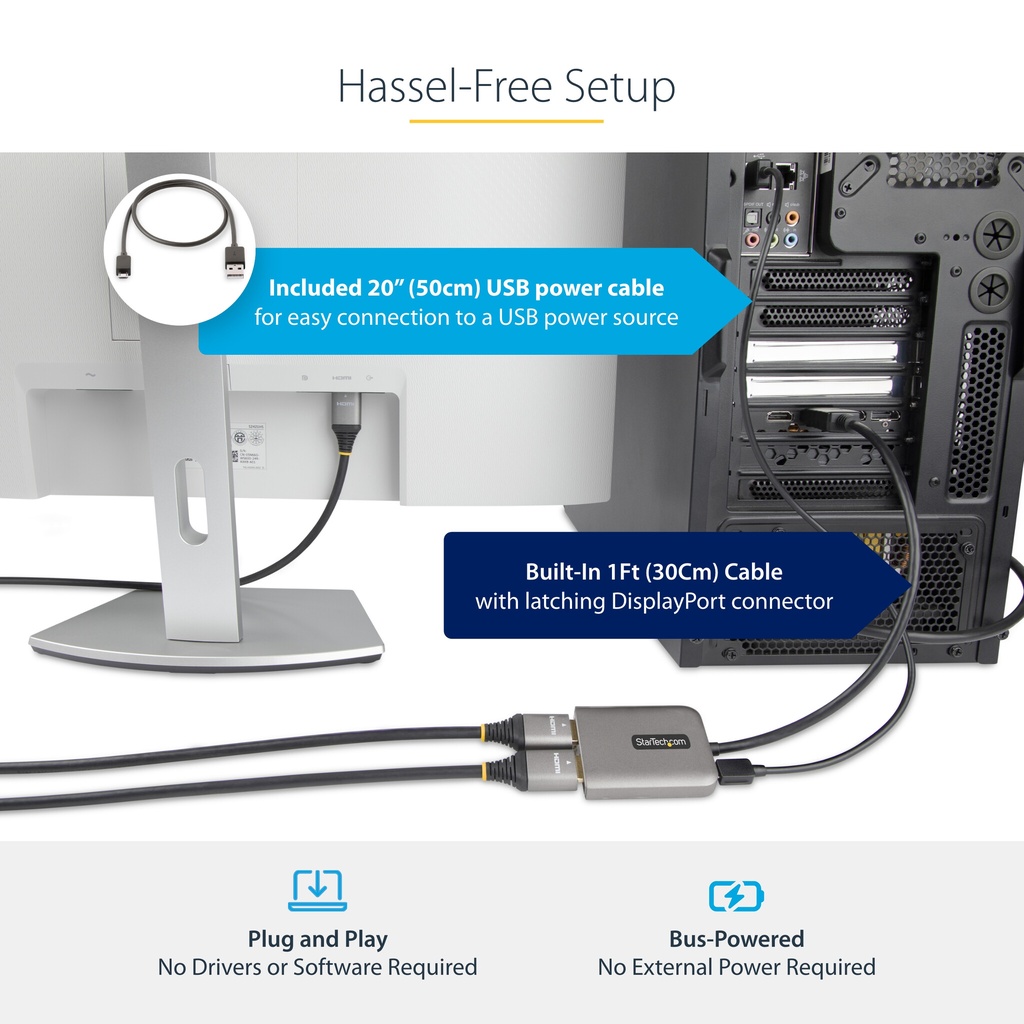 StarTech.com DP to Dual HDMI MST HUB - Dual HDMI 4K 60Hz - DisplayPort Multi Monitor Adapter with 1ft / 30cm cable - DP 1.4 Mul - Image 8
