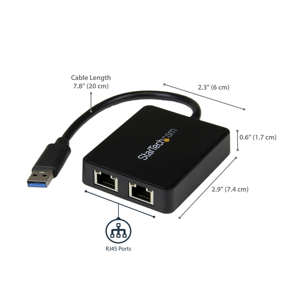 StarTech.com USB 3.0 to Dual Port Gigabit Ethernet Adapter w/ USB Port, 10/100/1000 Mbps, USB Gigabit LAN Network NIC Adapter - Image 8