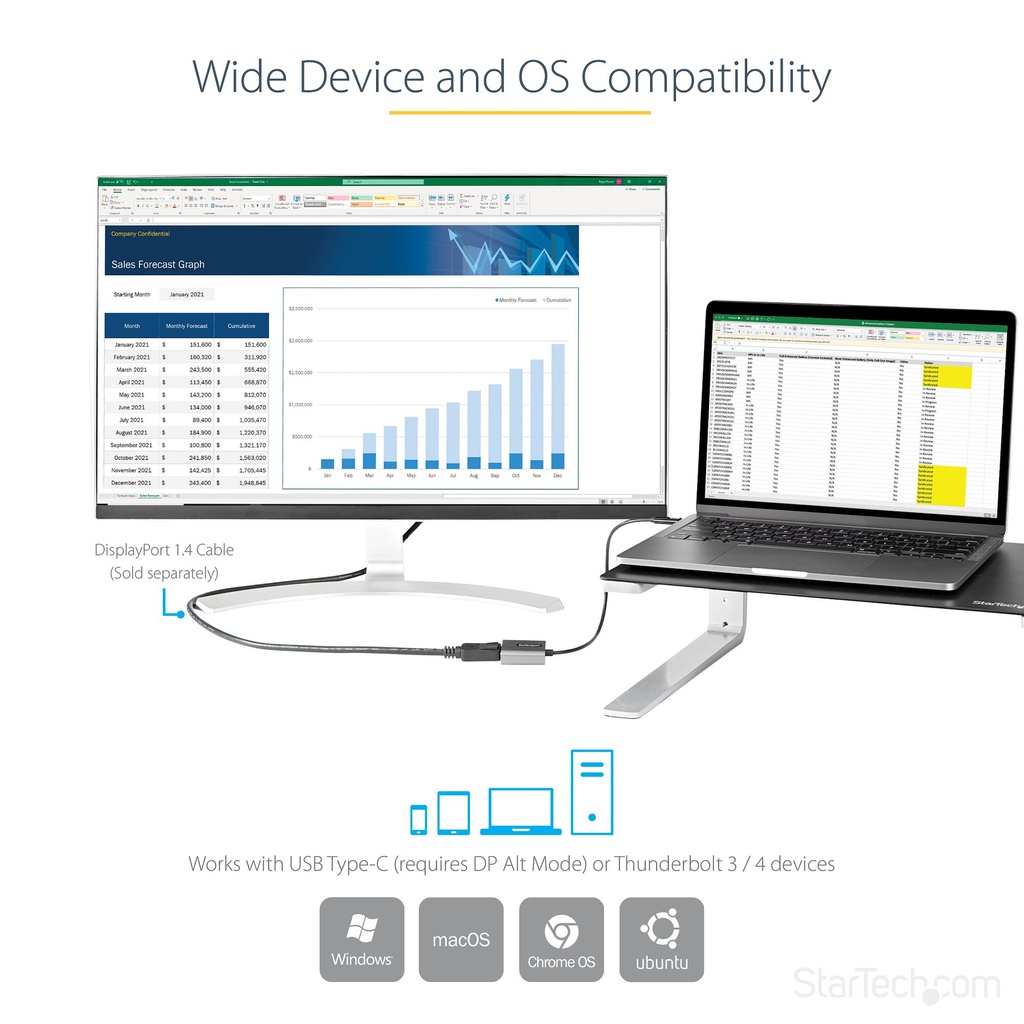 StarTech.com USB C to DisplayPort Adapter - 8K/4K 60Hz USB-C to DisplayPort 1.4 Adapter Dongle - USB Type-C to DP Monitor Video - Image 6