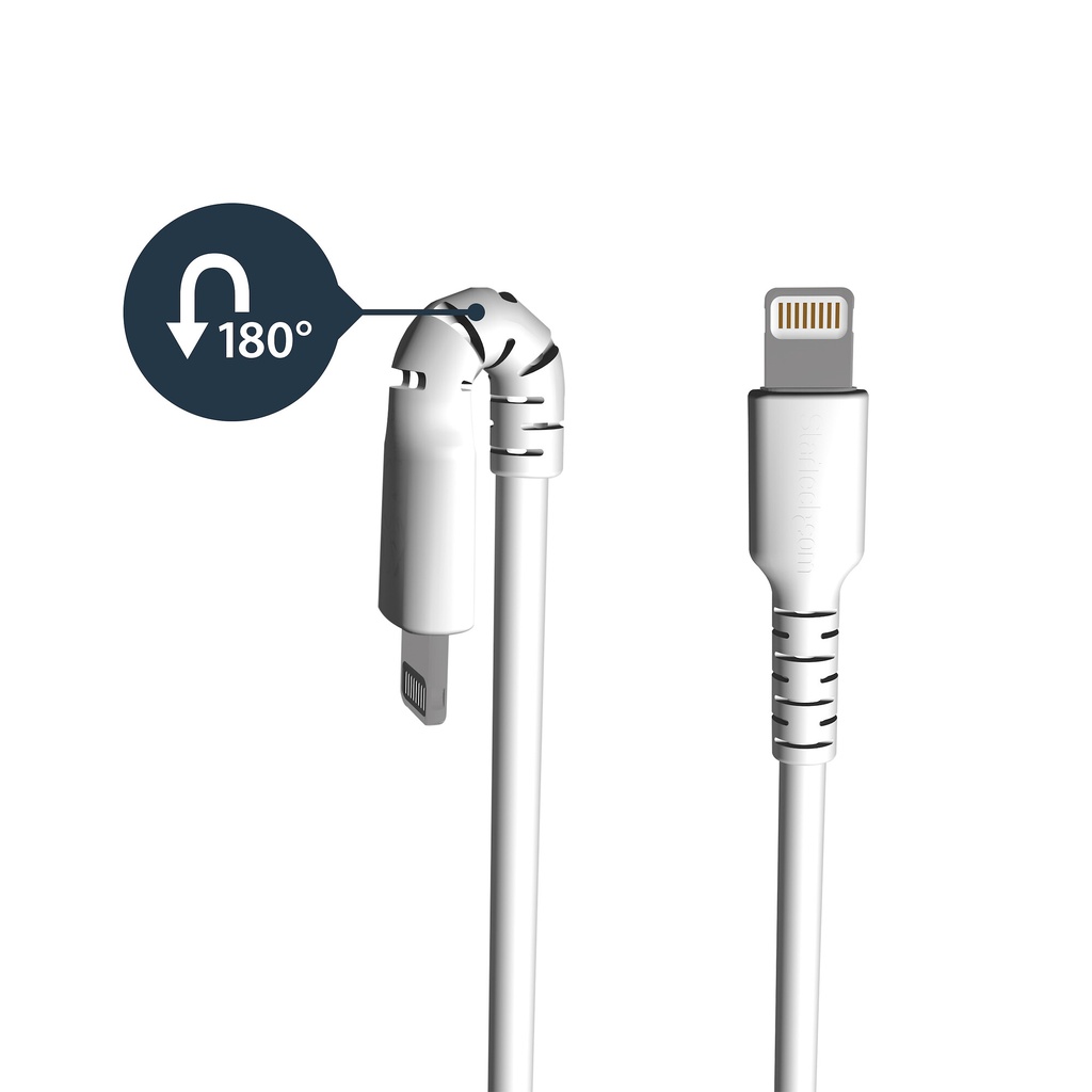 StarTech.com 3 foot (1m) Durable White USB-A to Lightning Cable - Heavy Duty Rugged Aramid Fiber USB Type A to Lightning Charge - Image 3