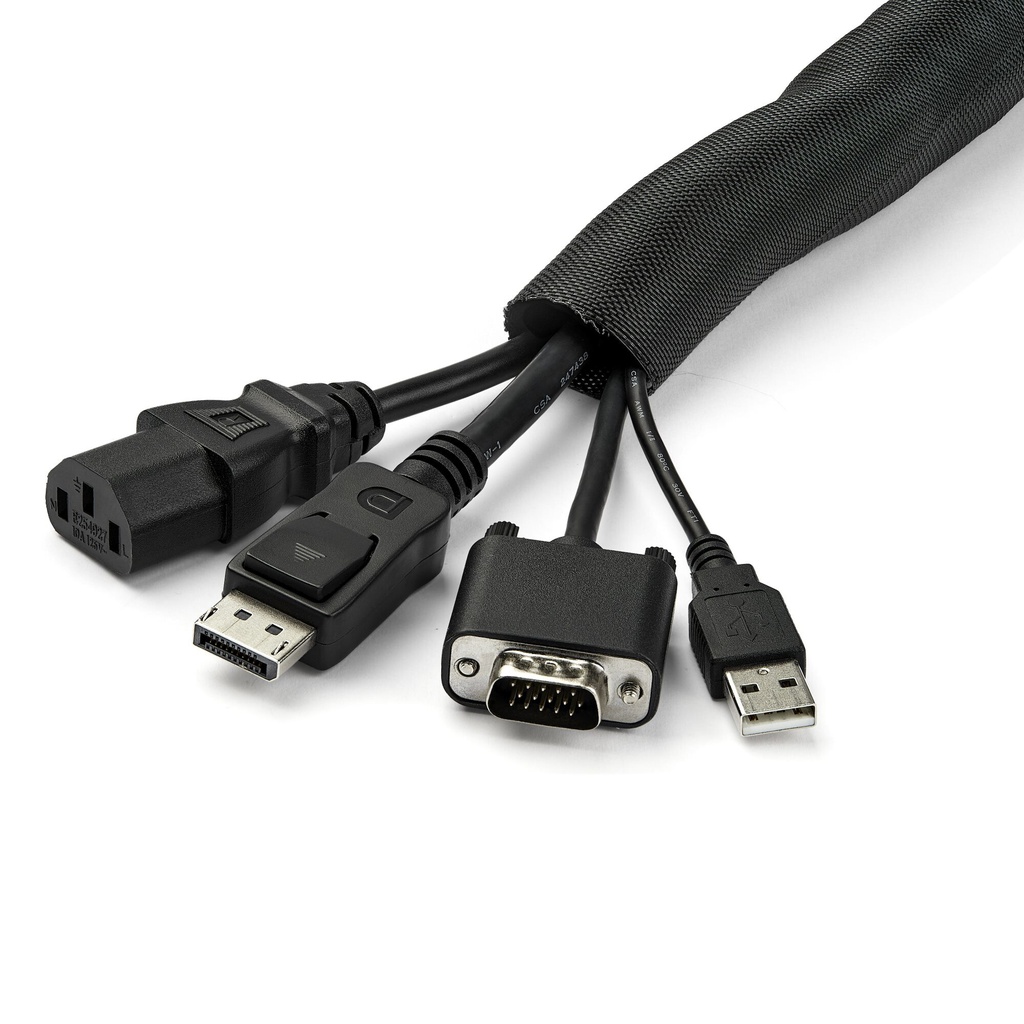 StarTech.com 15' (4.6m) Cable Management Sleeve - Flexible Coiled Cable Wrap - 1.0-1.5" dia. Expandable Sleeve - Polyester Cord - Image 3